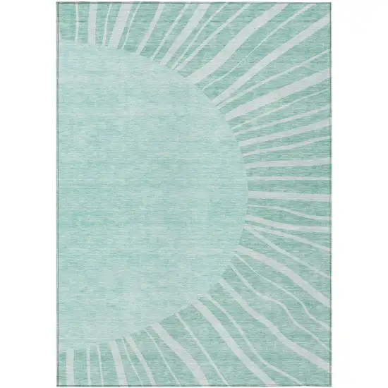 Teal Blue Aqua And Mint Green Abstract Washable Indoor Outdoor Area Rug Photo 2