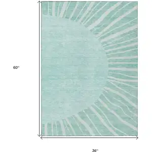 Photo of Teal Blue Aqua And Mint Green Abstract Washable Indoor Outdoor Area Rug