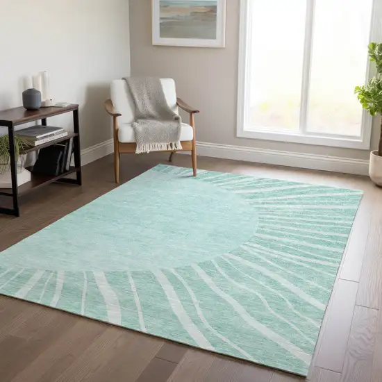 Teal Blue Aqua And Mint Green Abstract Washable Indoor Outdoor Area Rug Photo 9