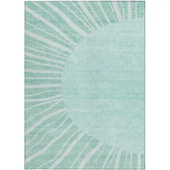 Teal Blue Aqua And Mint Green Abstract Washable Indoor Outdoor Area Rug Photo 7