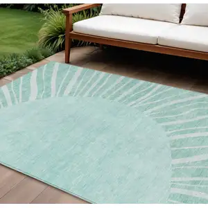 Photo of Teal Blue Aqua And Mint Green Abstract Washable Indoor Outdoor Area Rug