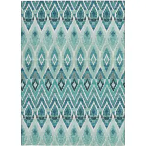 Photo of Teal Blue Aqua And Mint Green Southwestern Washable Indoor Outdoor Area Rug