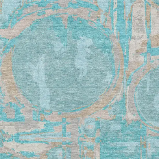 Teal Blue Aqua And Taupe Geometric Washable Indoor Outdoor Area Rug Photo 7