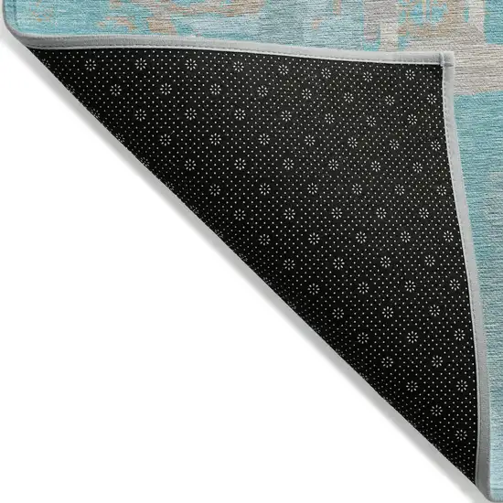 Teal Blue Aqua And Taupe Geometric Washable Indoor Outdoor Area Rug Photo 4