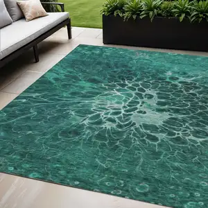 Photo of Teal Blue Aqua And Turquoise Abstract Washable Indoor Outdoor Area Rug