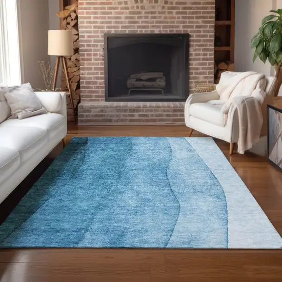 Teal Blue Aqua And Turquoise Ombre Washable Indoor Outdoor Area Rug Photo 6