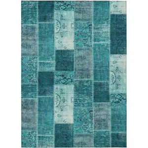 Photo of Teal Blue Aqua And Turquoise Patchwork Washable Indoor Outdoor Area Rug