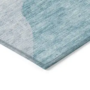 Photo of Teal Blue Artichoke Green And Blue Abstract Washable Indoor Outdoor Area Rug