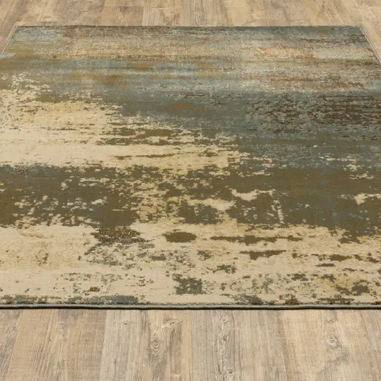 Teal Blue Brown Green And Beige Abstract Power Loom Stain Resistant Area Rug Photo 3