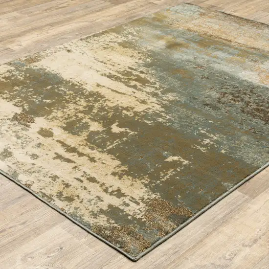 Teal Blue Brown Green And Beige Abstract Power Loom Stain Resistant Area Rug Photo 5