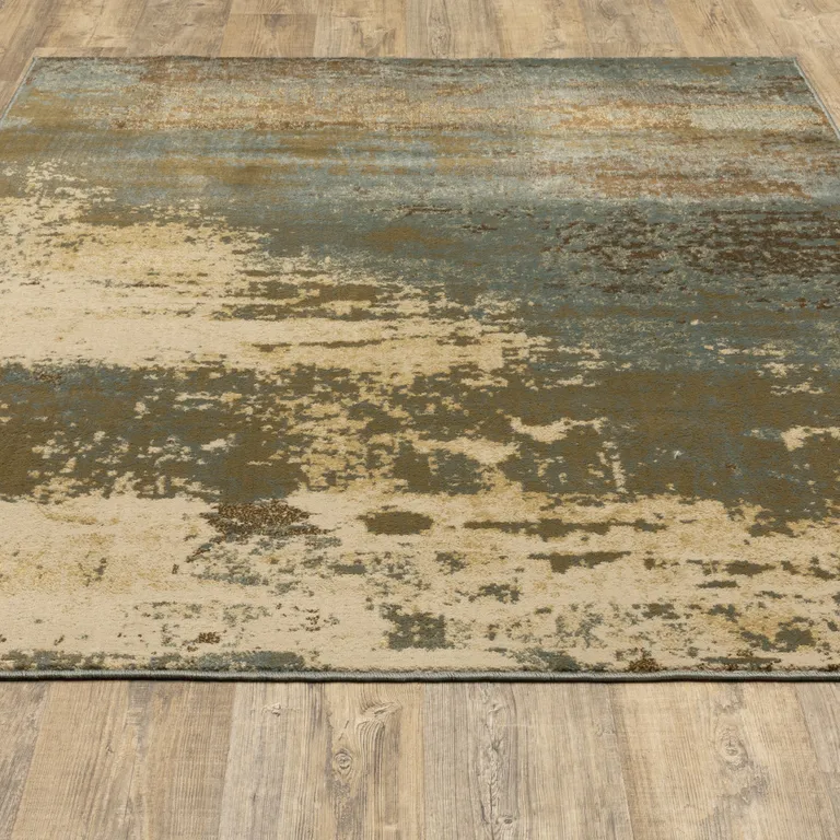 Teal Blue Brown Green And Beige Abstract Power Loom Stain Resistant Area Rug Photo 3