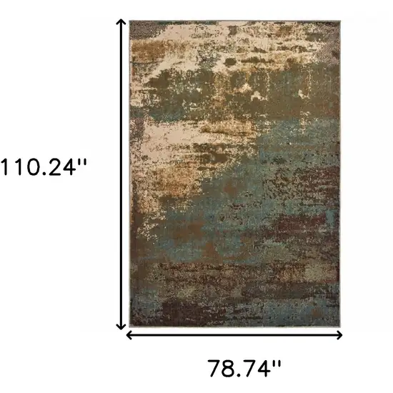 Teal Blue Brown Green And Beige Abstract Power Loom Stain Resistant Area Rug Photo 10