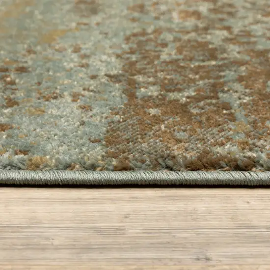 Teal Blue Brown Green And Beige Abstract Power Loom Stain Resistant Area Rug Photo 9