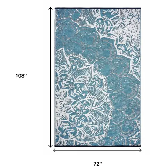 Teal Blue Floral Indoor Outdoor Area Rug Photo 3