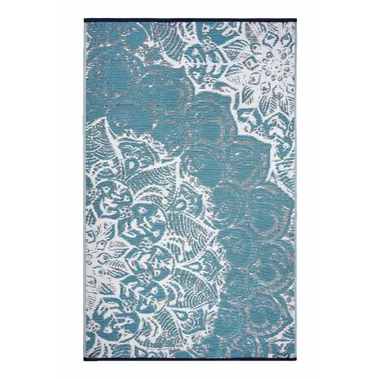 Teal Blue Floral Indoor Outdoor Area Rug Photo 2