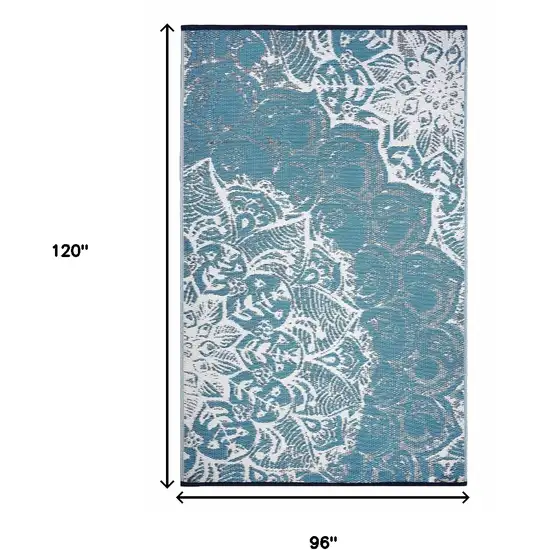 Teal Blue Floral Indoor Outdoor Area Rug Photo 3