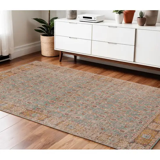 Teal Red and Orange Floral Power Loom Area Rug Photo 1