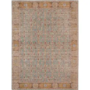 Photo of Teal Blue Floral Power Loom Area Rug With Fringe