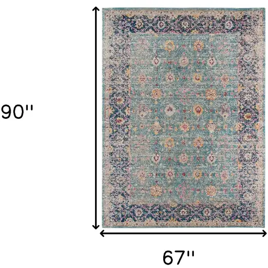 Teal Blue Floral Power Loom Area Rug With Fringe Photo 7