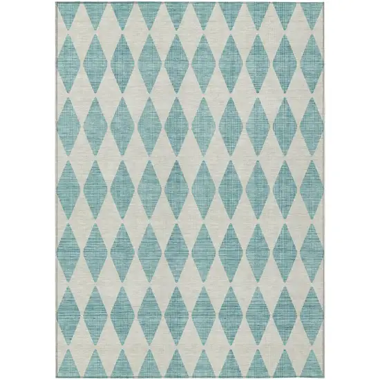 Teal Blue And Ivory Geometric Washable Indoor Outdoor Area Rug Photo 2