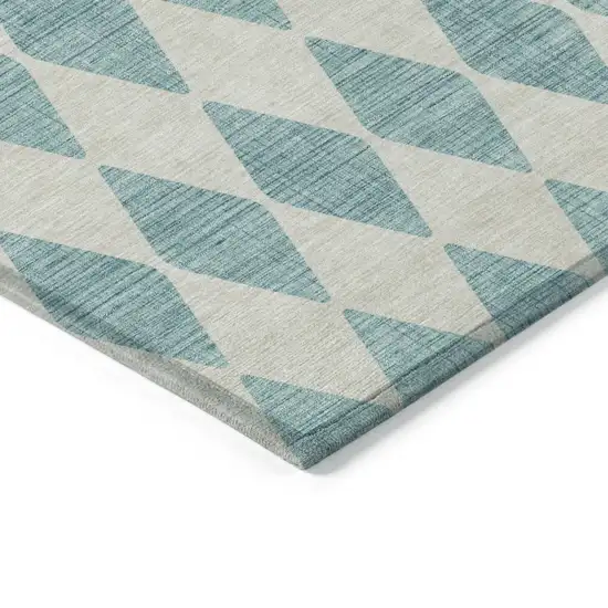 Teal Blue And Ivory Geometric Washable Indoor Outdoor Area Rug Photo 4