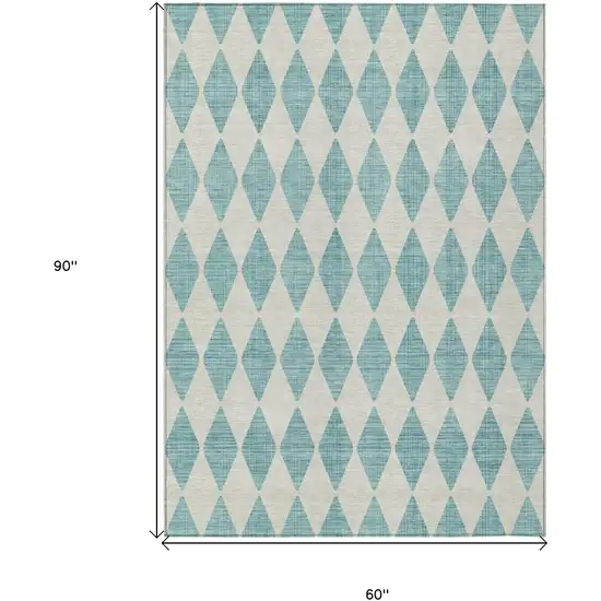 Teal Blue Geometric Washable Indoor Outdoor Area Rug Photo 3