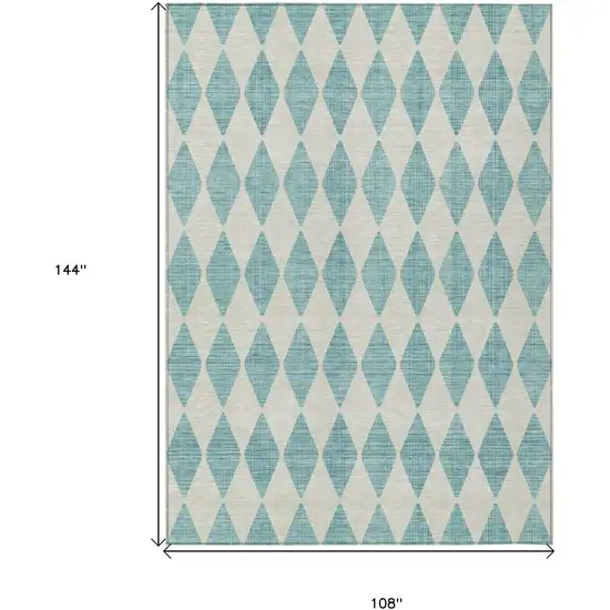 Teal Blue Geometric Washable Indoor Outdoor Area Rug Photo 3