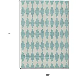 Photo of Teal Blue Geometric Washable Indoor Outdoor Area Rug