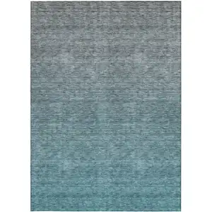 Photo of Teal Blue Gray And Charcoal Ombre Washable Indoor Outdoor Area Rug