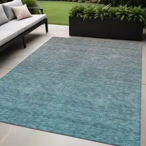 Photo of Teal Blue Gray And Charcoal Ombre Washable Indoor Outdoor Area Rug