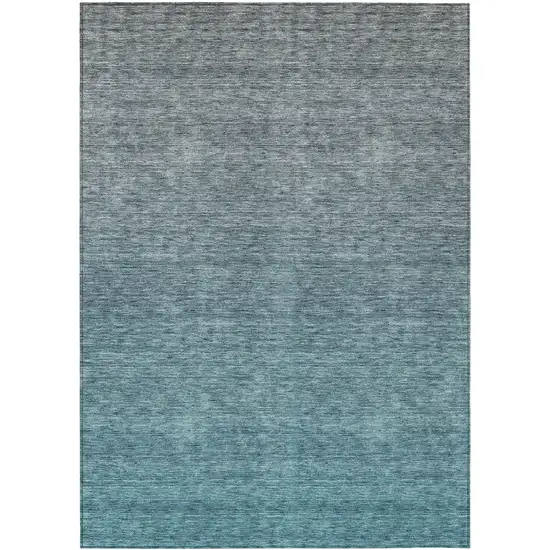 Teal Blue Gray And Charcoal Ombre Washable Indoor Outdoor Area Rug Photo 2