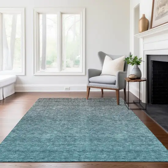 Teal Blue Gray And Charcoal Ombre Washable Indoor Outdoor Area Rug Photo 9