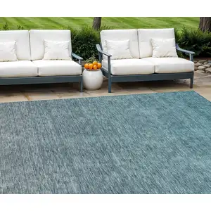 Photo of Teal Blue Gray And Charcoal Ombre Washable Indoor Outdoor Area Rug