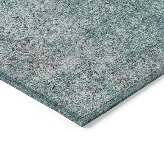 Teal Blue Gray And Charcoal Oriental Washable Indoor Outdoor Area Rug Photo 5