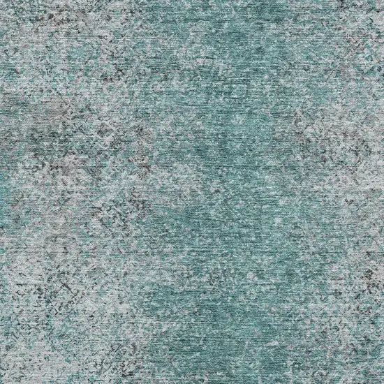 Teal Blue Gray And Charcoal Oriental Washable Indoor Outdoor Area Rug Photo 6