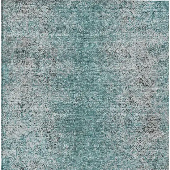 Teal Blue Gray And Charcoal Oriental Washable Indoor Outdoor Area Rug Photo 6