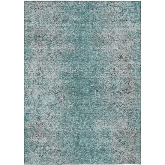 Teal Blue Gray And Charcoal Oriental Washable Indoor Outdoor Area Rug Photo 2