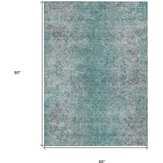 Teal Blue Gray And Charcoal Oriental Washable Indoor Outdoor Area Rug Photo 3