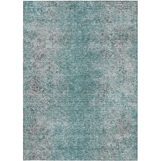 Teal Blue Gray And Charcoal Oriental Washable Indoor Outdoor Area Rug Photo 7