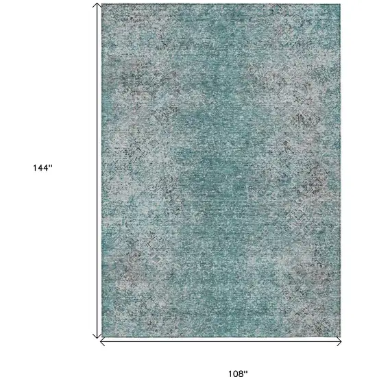 Teal Blue Gray And Charcoal Oriental Washable Indoor Outdoor Area Rug Photo 3