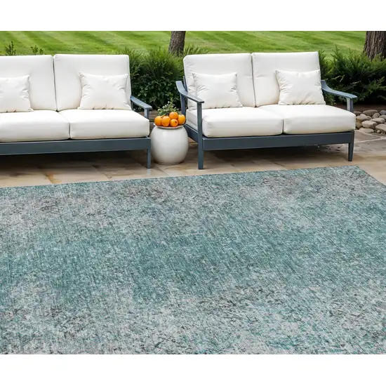 Teal Blue Gray And Charcoal Oriental Washable Indoor Outdoor Area Rug Photo 1