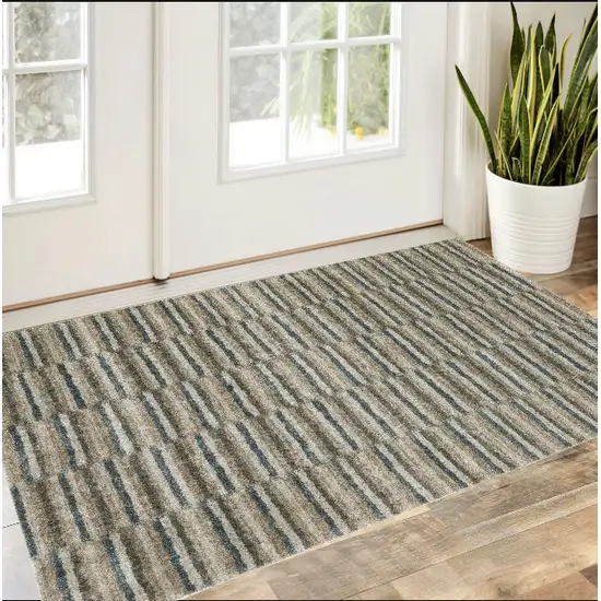 Teal Blue Geometric Power Loom Area Rug Photo 1