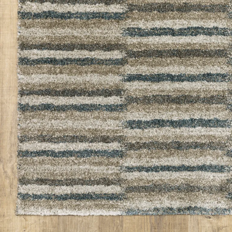 Teal Blue Grey And Tan Geometric Power Loom Stain Resistant Area Rug Photo 3