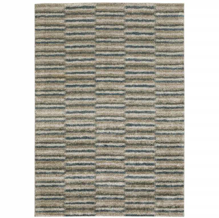 Teal Blue Grey And Tan Geometric Power Loom Stain Resistant Area Rug Photo 1