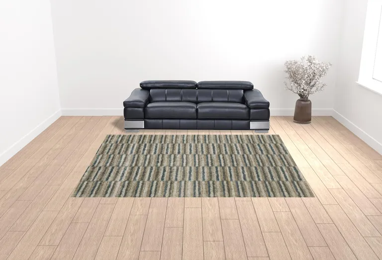 Teal Blue Grey And Tan Geometric Power Loom Stain Resistant Area Rug Photo 2