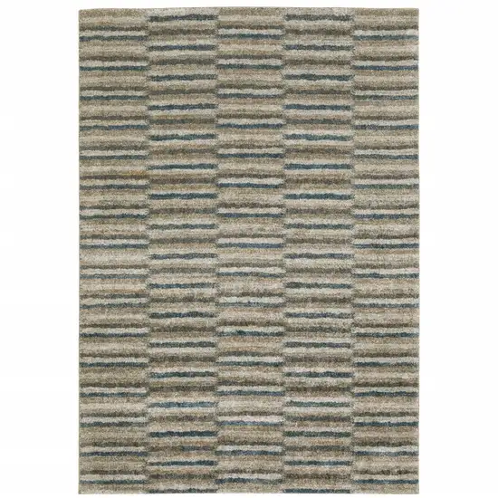 Teal Blue Grey And Tan Geometric Power Loom Stain Resistant Area Rug Photo 1