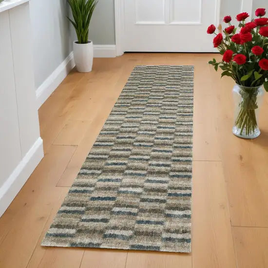 Teal Blue Geometric Power Loom Runner Rug Photo 1