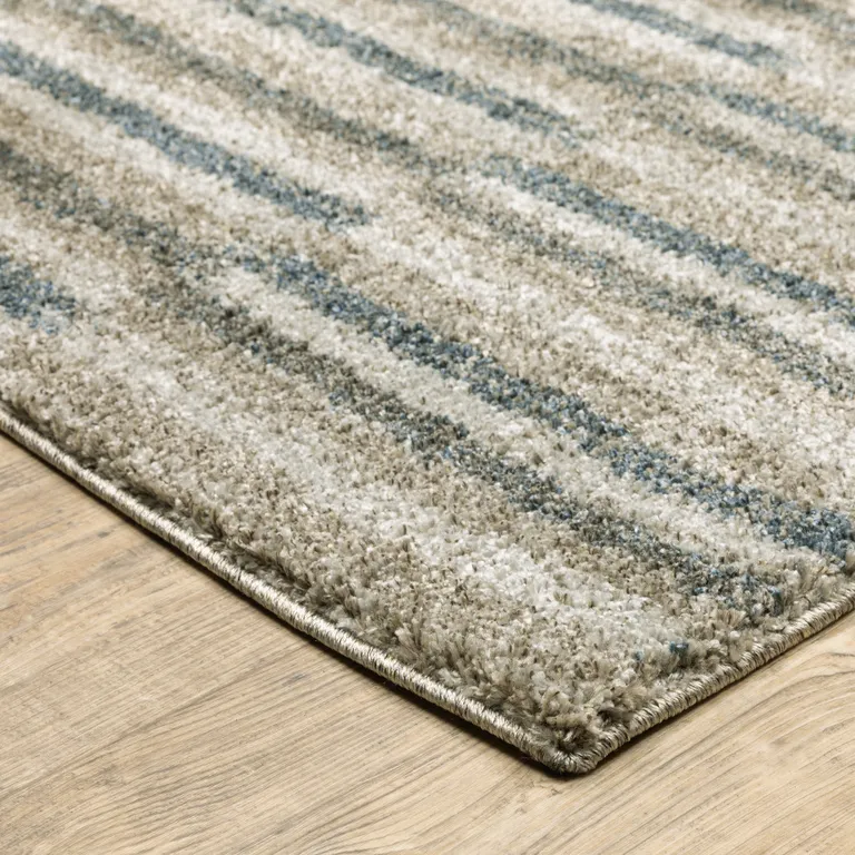 Teal Blue Grey And Tan Geometric Power Loom Stain Resistant Runner Rug Photo 4