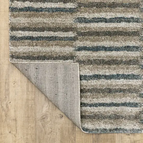 Teal Blue Grey And Tan Geometric Power Loom Stain Resistant Runner Rug Photo 6