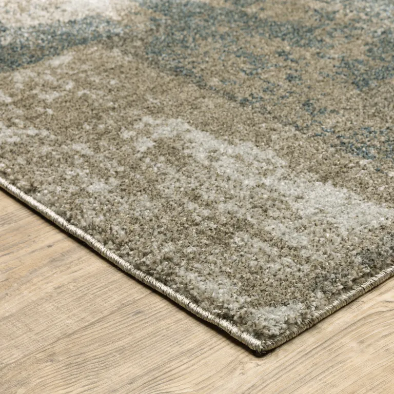 Teal Blue Grey Tan And Beige Geometric Power Loom Stain Resistant Area Rug Photo 4